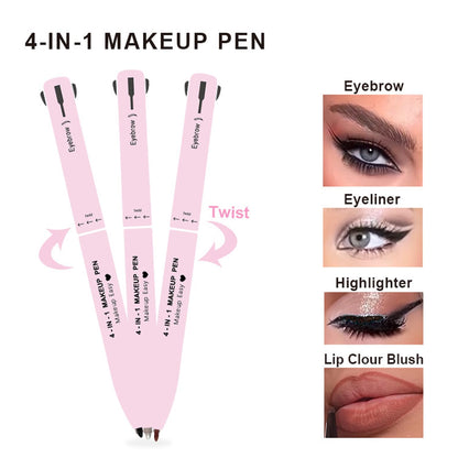 4-In-1-Make-Up-Stift: Eyeliner, Augenbrauenstift, Lippenkonturstift, Textmarker – Alles in Einem, Wasserfest, Für Die Augen, 4 Farben Langlebig (Pink)