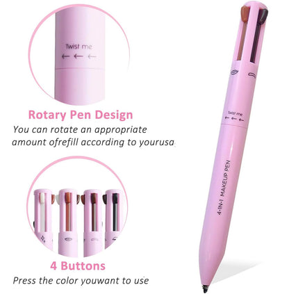 4-In-1-Make-Up-Stift: Eyeliner, Augenbrauenstift, Lippenkonturstift, Textmarker – Alles in Einem, Wasserfest, Für Die Augen, 4 Farben Langlebig (Pink)