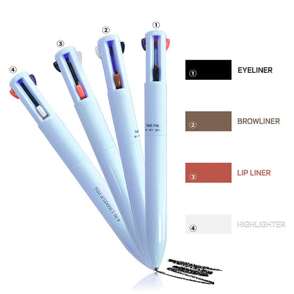 4-In-1-Makeup-Stift, Eyeliner, Brow Liner, Lip Liner & Highlighter-Stift, Wasserfester, Langanhaltender All-In-One-Makeup-Stift, Eyeliner, Augenbrauenstift, Lippenkonturenstift Und Textmarker (#Blau)