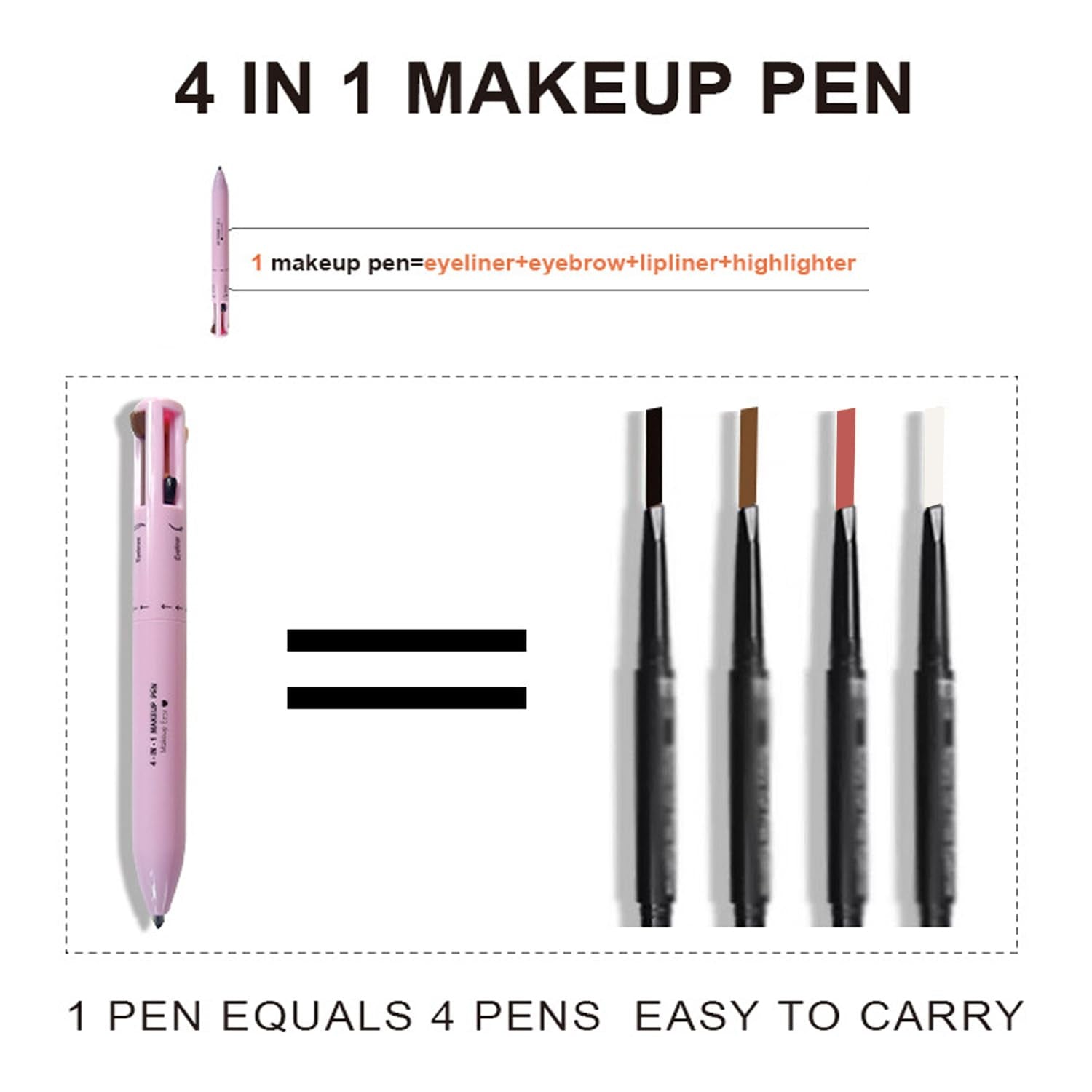4-In-1-Make-Up-Stift: Eyeliner, Augenbrauenstift, Lippenkonturstift, Textmarker – Alles in Einem, Wasserfest, Für Die Augen, 4 Farben Langlebig (Pink)