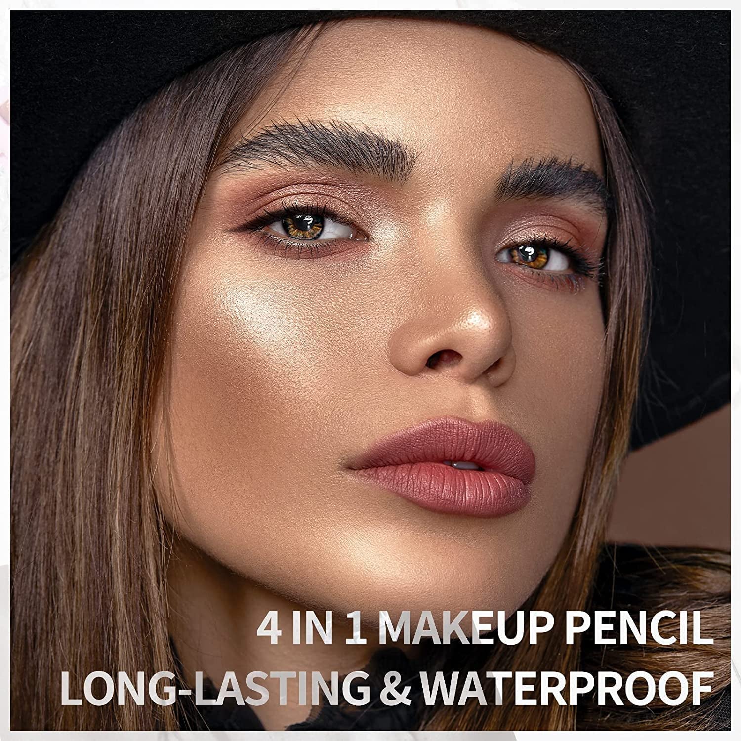 4-In-1-Makeup-Stift, Eyeliner, Brow Liner, Lip Liner & Highlighter-Stift, Wasserfester, Langanhaltender All-In-One-Makeup-Stift, Eyeliner, Augenbrauenstift, Lippenkonturenstift Und Textmarker (#Blau)