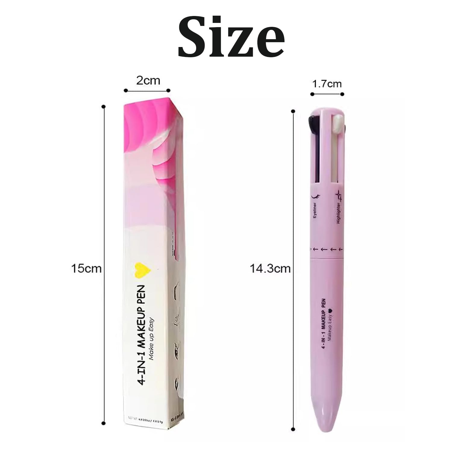 4-In-1-Make-Up-Stift: Eyeliner, Augenbrauenstift, Lippenkonturstift, Textmarker – Alles in Einem, Wasserfest, Für Die Augen, 4 Farben Langlebig (Pink)