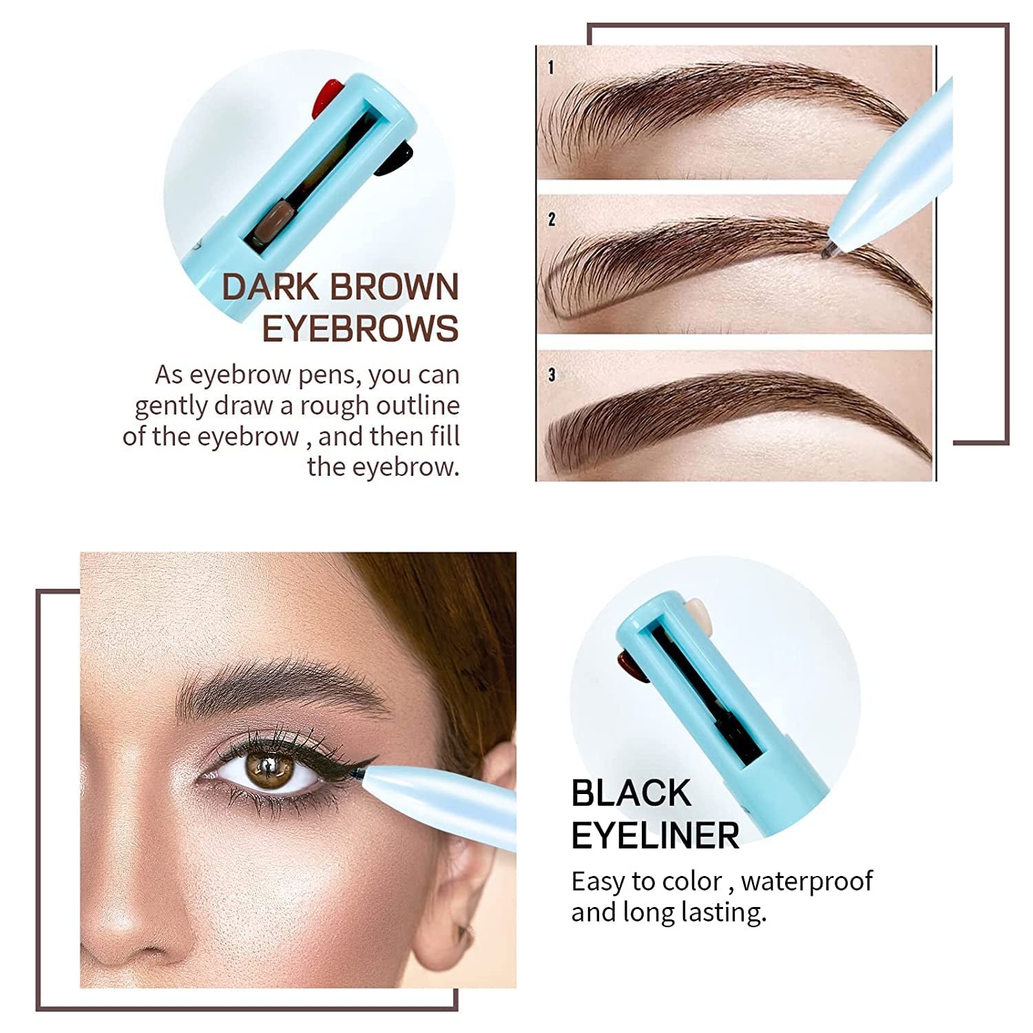 4-In-1-Makeup-Stift, Eyeliner, Brow Liner, Lip Liner & Highlighter-Stift, Wasserfester, Langanhaltender All-In-One-Makeup-Stift, Eyeliner, Augenbrauenstift, Lippenkonturenstift Und Textmarker (#Blau)